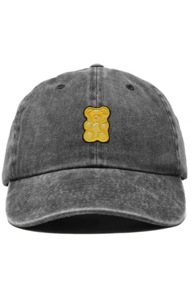 Dalix Yellow Gummy Embroidered Dad Cap In Washed Black