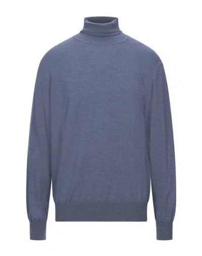 Dalmine Man Turtleneck Slate Blue Size 40 Merino Wool