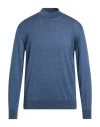 Dalmine Man Turtleneck Slate Blue Size 44 Merino Wool In Blue