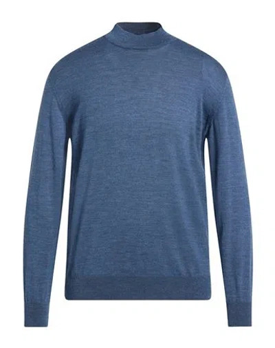 Dalmine Man Turtleneck Slate Blue Size 44 Merino Wool