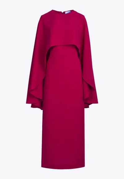 Dalood Draped Midi Cape Dress In Crimson