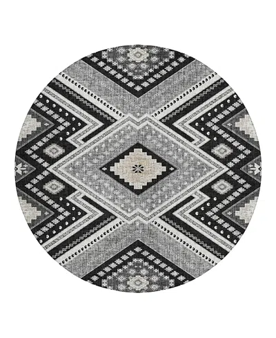Dalyn Rug Company Dalyn Portico Washable Po5 Round Area Rug, 8' X 8' In Black