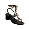 Damapreziosa Women's Black Matilde Jewel Sandals With Grey Diamond Crystals And Block Heel In Black