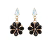 Damapreziosa Women's Black / White Daisy Pendant Earrings With Crystal Drops In Onyx And Opal Colours. In Multi