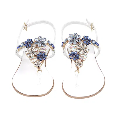 Damapreziosa Women's Blue / White Gilda White Sandal With Light Blue Crystals In Multi