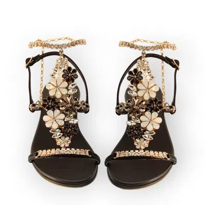 Damapreziosa Women's Gold / Black / Grey Daisy Black Crystal Sandal In Multi