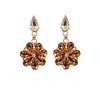Damapreziosa Women's Gold / Neutrals / Brown Daisy Pendant Earrings With Crystal Drops In Amber And Topaz In Multi