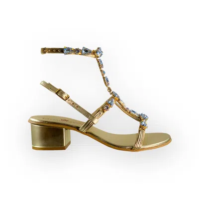 Damapreziosa Women's Gold Venezia Vegan Sandals Embellished With Aquamarine Crystals