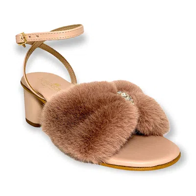 Damapreziosa Women's Neutrals Camilla Sandal In Nude Pink Faux Fur With Crystal In Brown/pink
