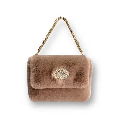 Damapreziosa Women's Rose Gold Victoria Vegan Jeweled Handbag Nude Pink Faux Fur