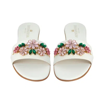 Damapreziosa Women's White / Pink Flora White Bouquet Jewel Mule Sandal In Multi