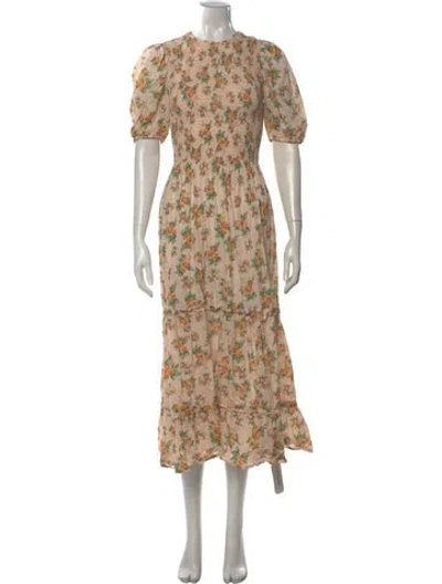 Pre-owned Damaris Bailey Floral Print Long Dress In Neutral