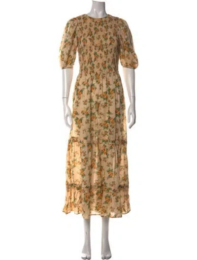 Pre-owned Damaris Bailey Floral Print Long Dress In Neutrals