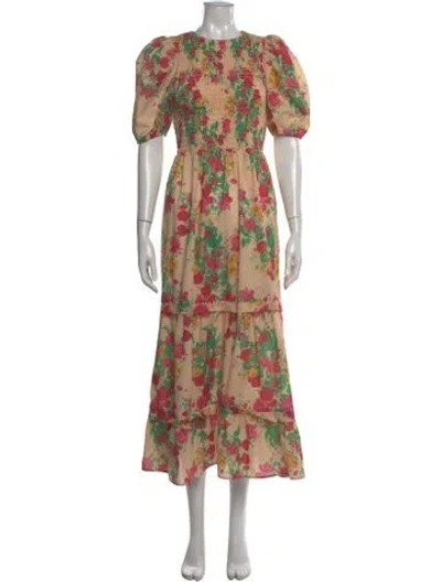 Pre-owned Damaris Bailey Floral Print Long Dress In Orange
