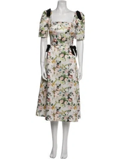 Pre-owned Damaris Bailey Floral Print Midi Length Dress In Green