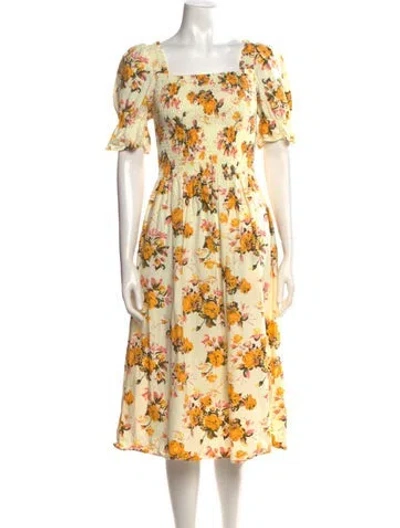 Pre-owned Damaris Bailey Floral Print Midi Length Dress In Yellow