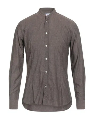 Damascato Man Shirt Brown Size 16 ½ Linen
