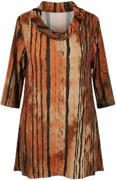 Damee Women's Vertical Stripe Burnout Jersey Knit Tunic In Brown In Gold