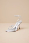 D'amelio Footwear Dalilah Silver Rhinestone Ankle Strap High Heel Sandals In Silver