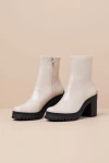 D'amelio Footwear Helenna Ivory Textured Patent Platform Lug Sole Ankle Boots In Ivory