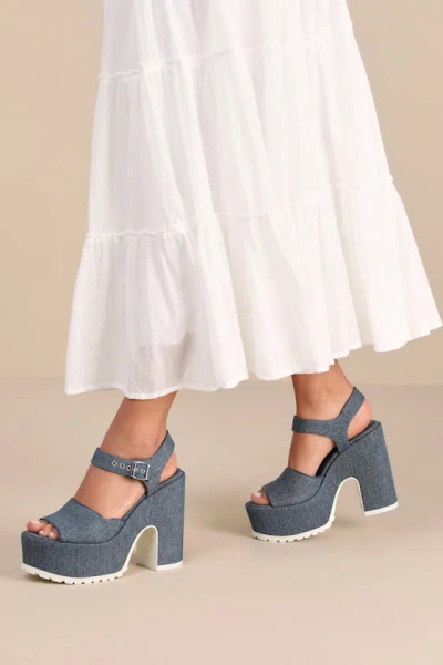 D'amelio Footwear Jordina Blue Jean Denim Platform Ankle Strap Sandals