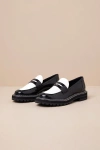 D'amelio Footwear Prescia Black And Bright White Patent Loafers In Black