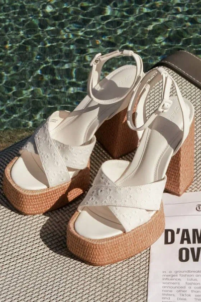 D'amelio Footwear Raela White Eyelet Embroidered Platform Ankle Strap Sandals