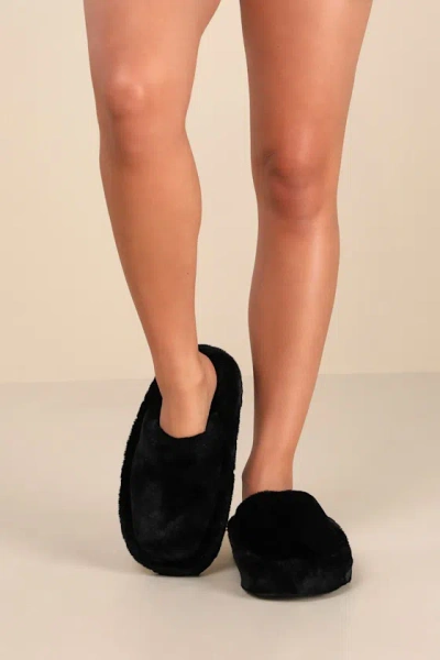 D'amelio Footwear Socozee Black Faux Fur Flatform Slippers
