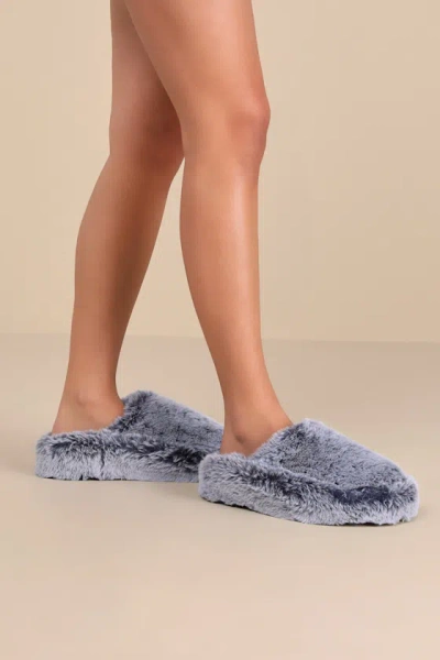 D'amelio Footwear Socozee Navy And White Faux Fur Flatform Slippers