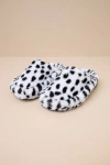 D'amelio Footwear Socozee White And Black Spotted Faux Fur Flatform Slippers In Black