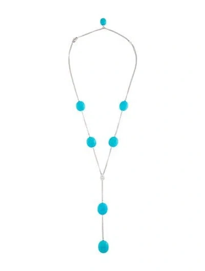 Pre-owned Damiani 14k Diamond & Turquoise Bead Drop Necklace, 21" In Multicolor