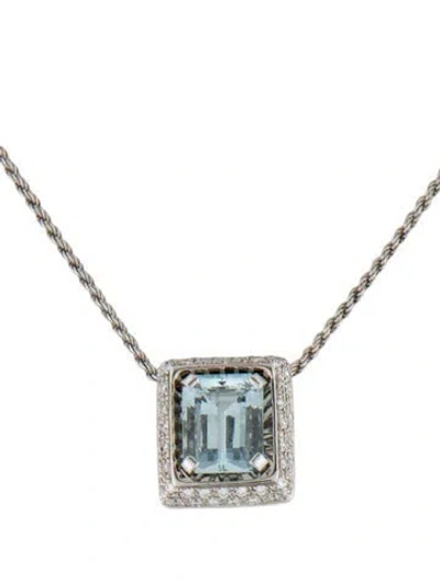 Pre-owned Damiani 18k 4.24ct Aquamarine & Diamond Pendant Necklace, 18.5" In Multicolor