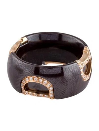 Pre-owned Damiani 18k Diamond & Ceramic D Icon Pavé Ring In Brown
