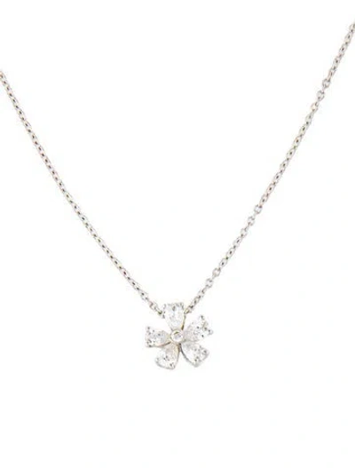 Pre-owned Damiani 18k Diamond Flower Pendant Necklace, 17" In Multi