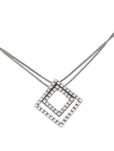 Pre-owned Damiani 18k Diamond Nested Squares Pendant, 16.5" In Multicolor