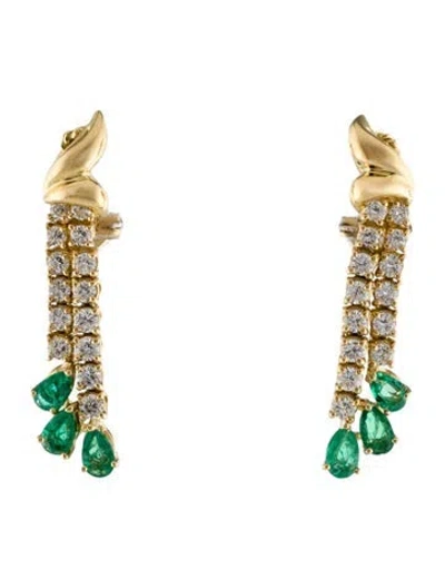 Pre-owned Damiani 18k Emerald & Diamond Drop Clip-on Earrings In Multi