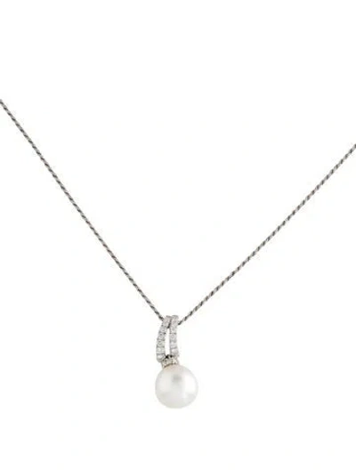 Pre-owned Damiani 18k Pearl & Diamond Pendant Necklace, 17.25" In Multi