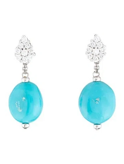 Pre-owned Damiani 18k Turquoise & Diamond Drop Earrings In Multicolor