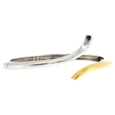 Pre-owned Damiani 18k Two Tone Gold Bangle Bracelet With 0.02 Carat Round H-si1 Diamond In Multiple