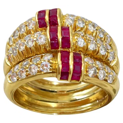 Pre-owned Damiani 18k Yellow Gold Diamond & Ruby Ring