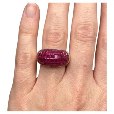Pre-owned Damiani 3 Carat Ruby Invisible-set 18k White Gold Bomb� Band Ring