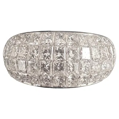 Pre-owned Damiani 5 Carat Princess Cut Diamond 18k White Gold Wide Band Ring