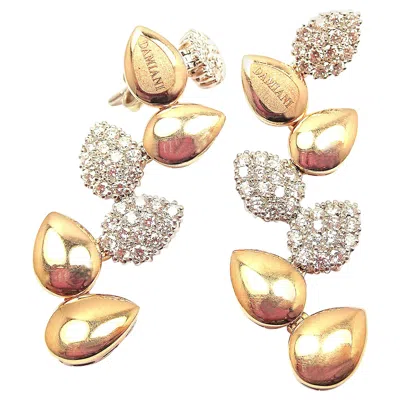 Pre-owned Damiani Antera Diamond Two-color Gold Drop Earrings In Multi