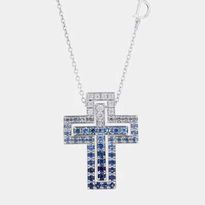 Pre-owned Damiani Belle Epoque 18k White Gold Sapphire Diamond Pendant Necklace