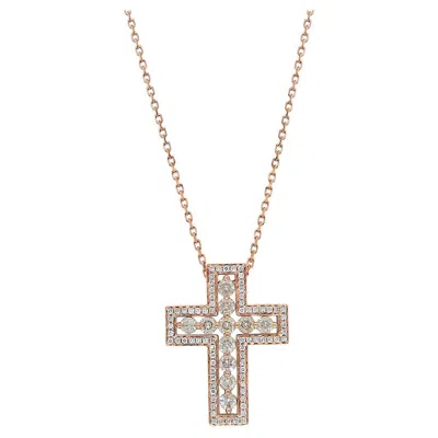 Pre-owned Damiani Brown Diamond & Fancy Diamond 18k Rose Gold  Belle Cross Pendant Necklace In Red
