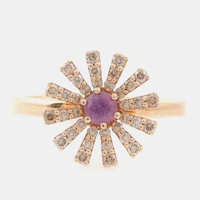 Pre-owned Damiani Colored Diamond Amethyst 18k Rose Gold Margherita Ring Eu 51 In Multi