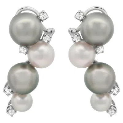 Pre-owned Damiani Diamond And Cultured Pearl Drop Earrings 18k White Gold 0.45cttw