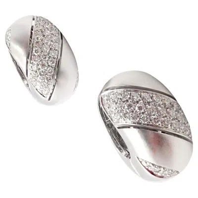 Pre-owned Damiani Diamond Brushed White Gold Large Hoop Earrings