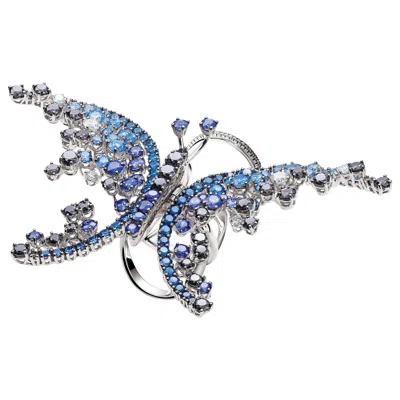 Pre-owned Damiani Diamond Butterfly Sapphire And Diamond Ring In Blue