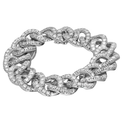 Pre-owned Damiani Diamond Cuban Link Chain Bracelet 18k White Gold 12.16cttw 7.5 Inches